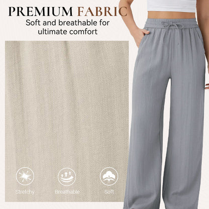 🤩🤩Lightweight Linen Pants Solid Color Drawstring Casual Pants🥰Breathable & Skin-Friendly
