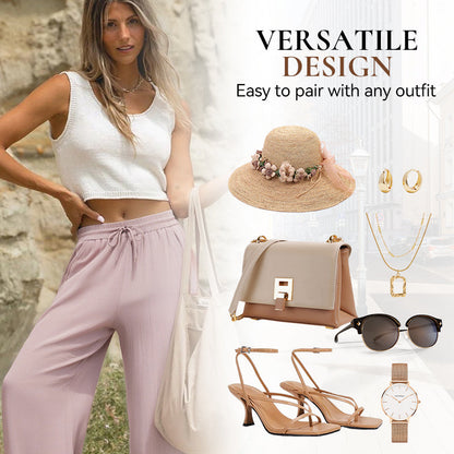 🤩🤩Lightweight Linen Pants Solid Color Drawstring Casual Pants🥰Breathable & Skin-Friendly